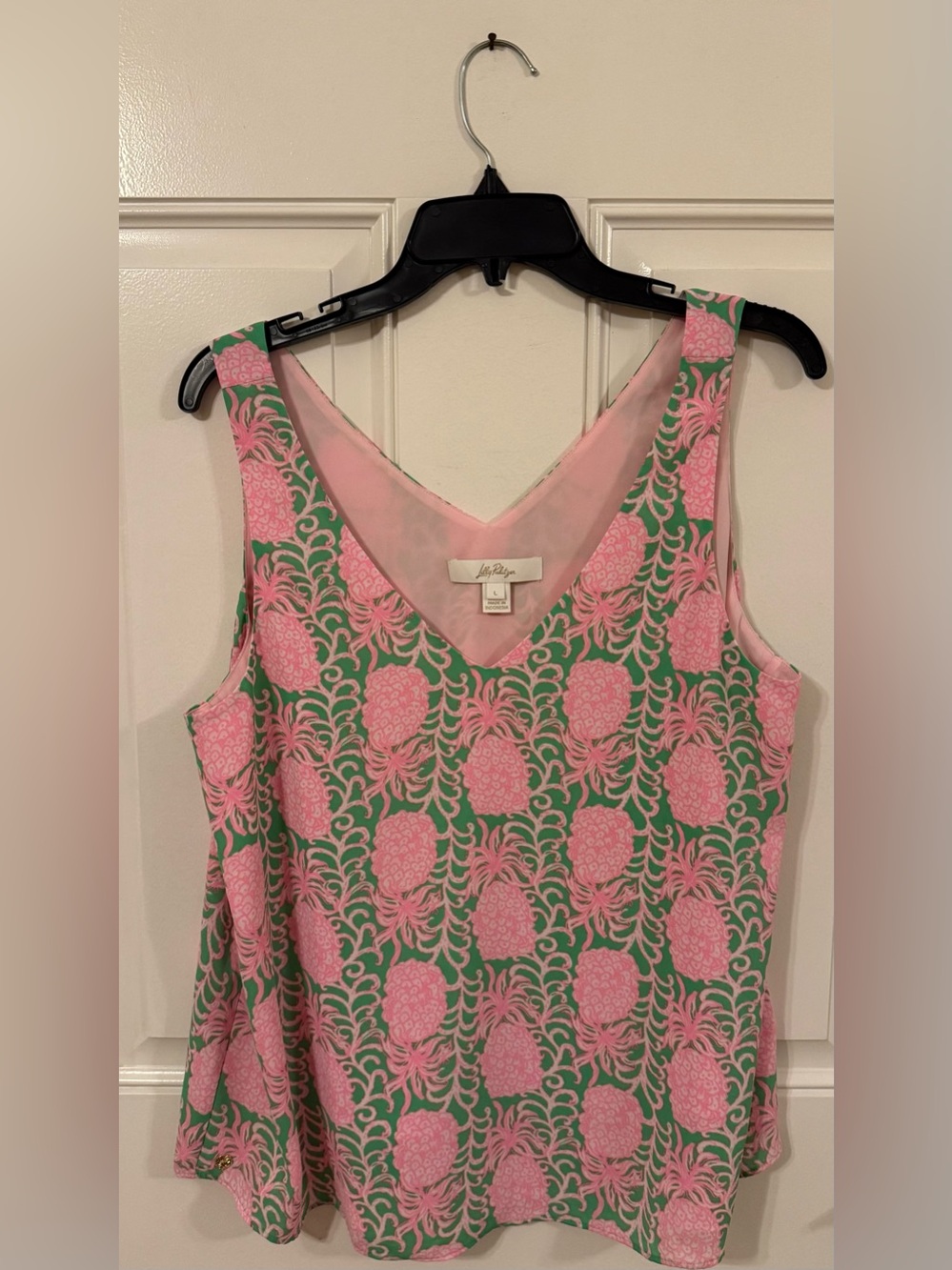 Lilly Pulitzer Pink Pineapple V-Neck Tank on Green